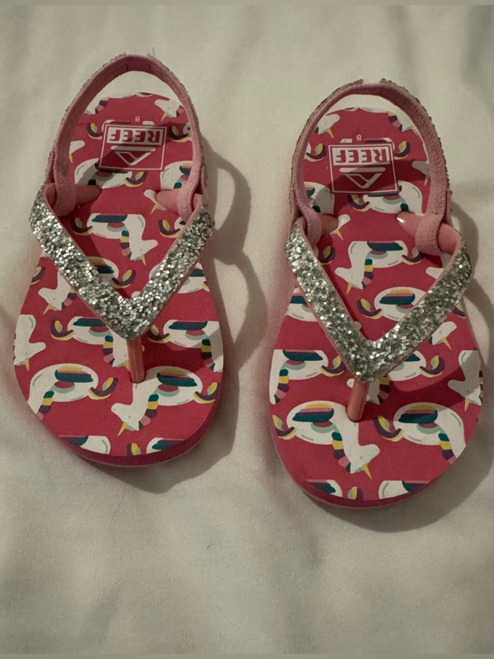 Reef Kids Pink Unicorn Glitter Strap Flip Flops
